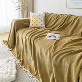 Couch Cover Sectional L Shape Chenille Herringbone Couch Throw Cover with Tassel Pom-Poms for Pets