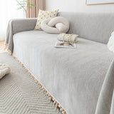 Couch Cover Sectional L Shape Chenille Herringbone Couch Throw Cover with Tassel Pom-Poms for Pets