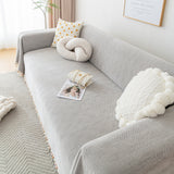 Couch Cover Sectional L Shape Chenille Herringbone Couch Throw Cover with Tassel Pom-Poms for Pets