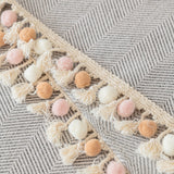 Boho Herringbone Sofa Throw Blanket with Pom Pom Tassels Stylish Furniture Slipcover