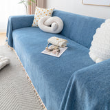 Couch Cover Sectional L Shape Chenille Herringbone Couch Throw Cover with Tassel Pom-Poms for Pets