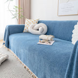 Boho Herringbone Sofa Throw Blanket with Pom Pom Tassels Stylish Furniture Slipcover