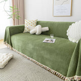 Boho Herringbone Sofa Throw Blanket with Pom Pom Tassels Stylish Furniture Slipcover