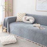 Couch Cover Sectional L Shape Chenille Herringbone Couch Throw Cover with Tassel Pom-Poms for Pets