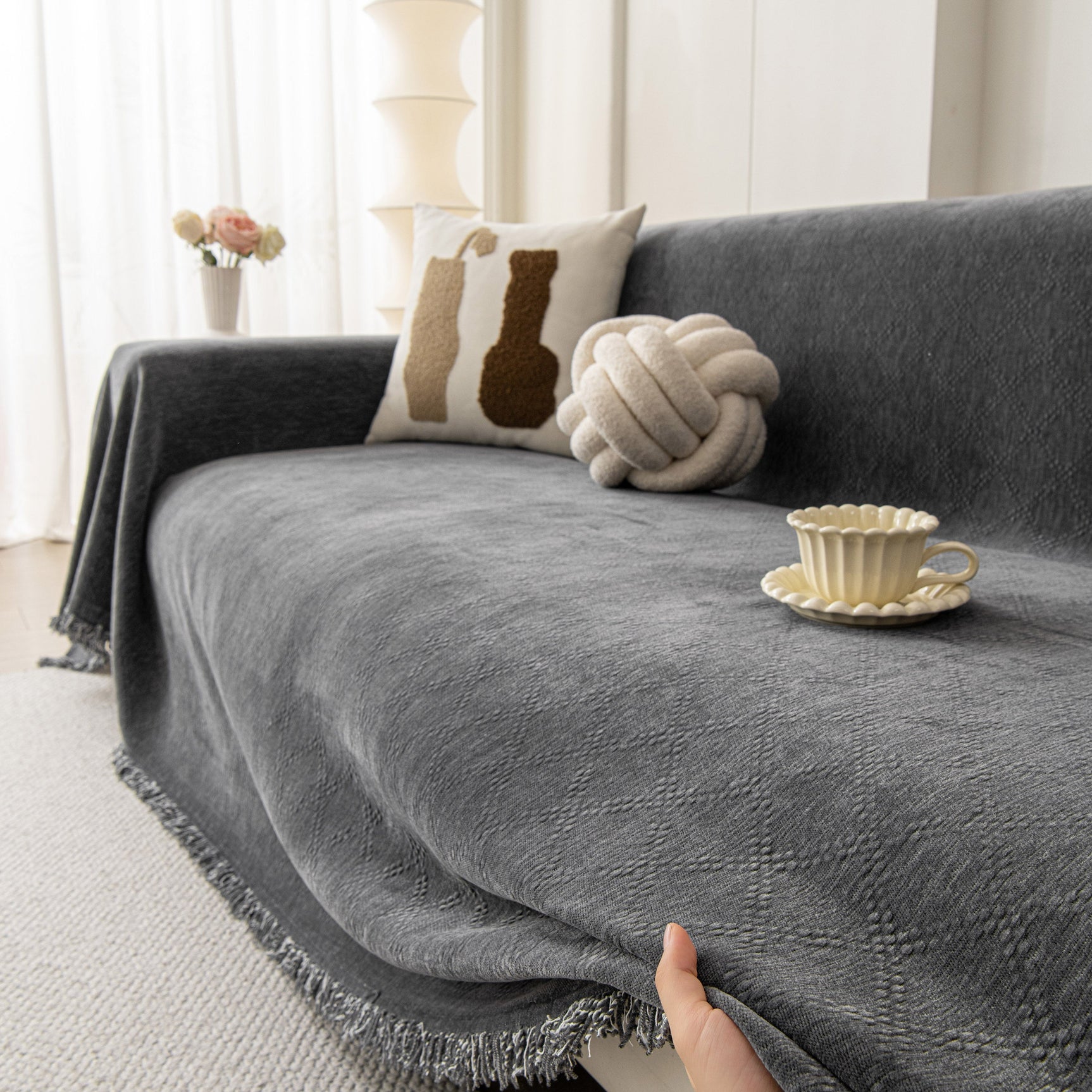 Soft Textured Couch Cover Slipcover Blanket, Modern Couch Covers for Dogs Washable