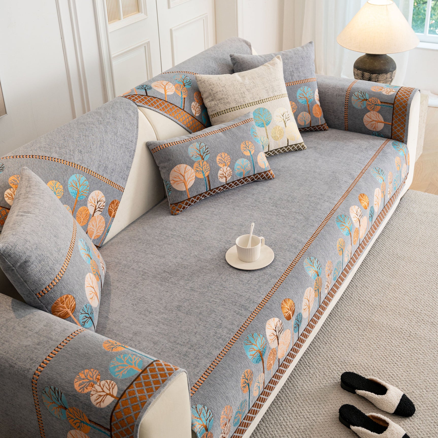 Sofa Cover for Couch, Non-Slip Sectional Couch Cover with Woven Tree Pattern