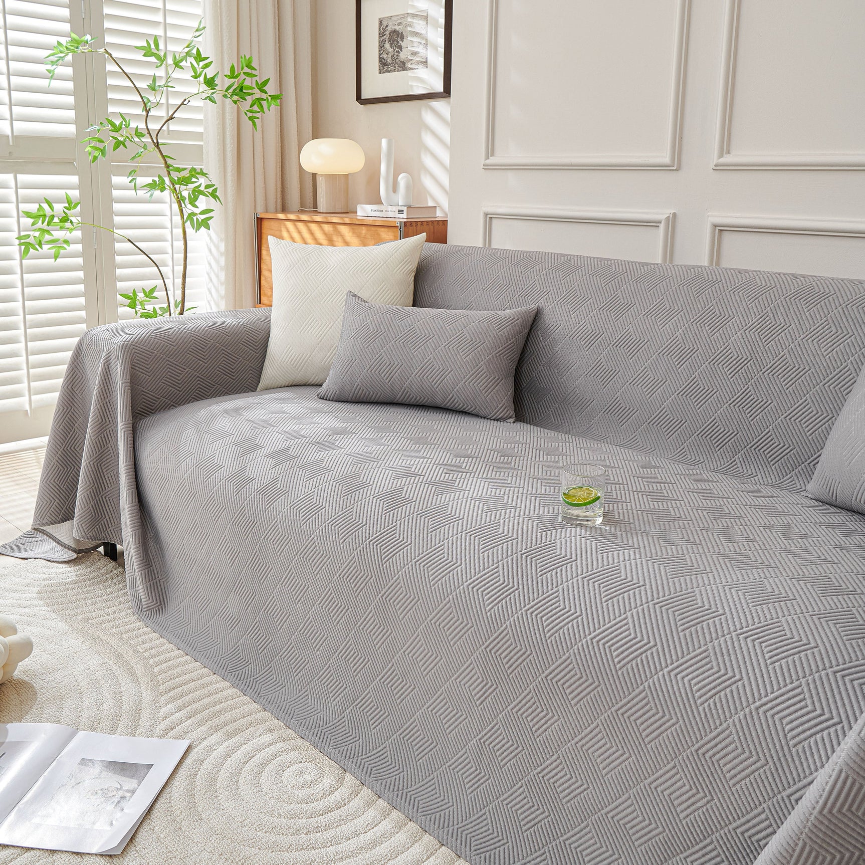 Cooling Scratch Proof Large Sofa Throw Cover, Geometric Texture Couch Protector