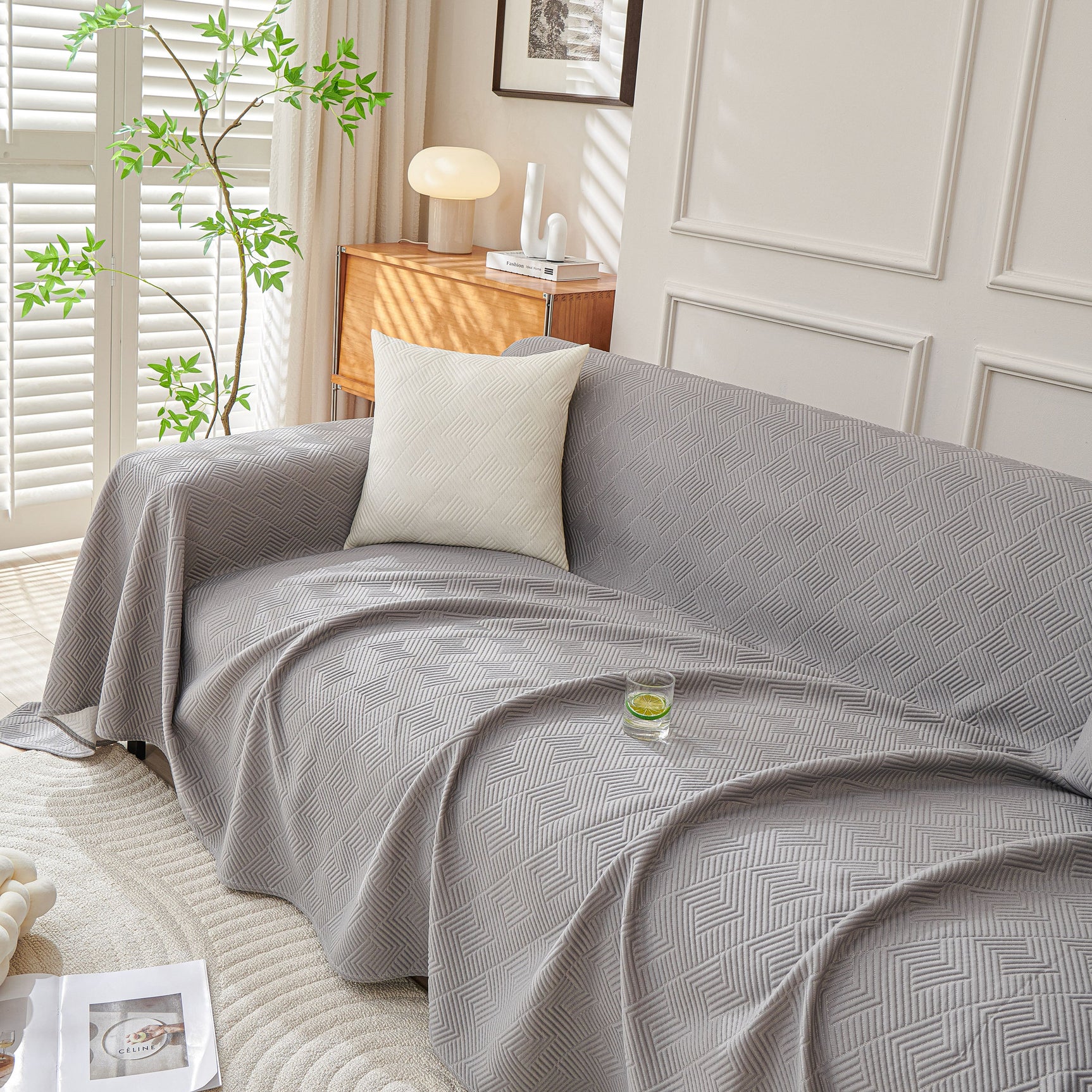 Cooling Scratch Proof Large Sofa Throw Cover, Geometric Texture Couch Protector
