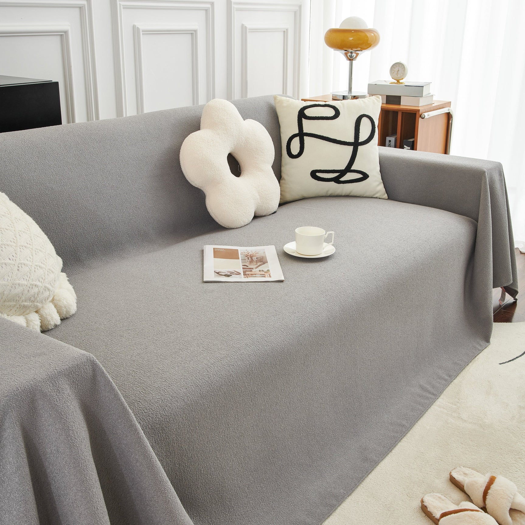Teddy Throw Blanket and Stylish Slipcover for Couch, Waterproof Sofa Cover for Pets