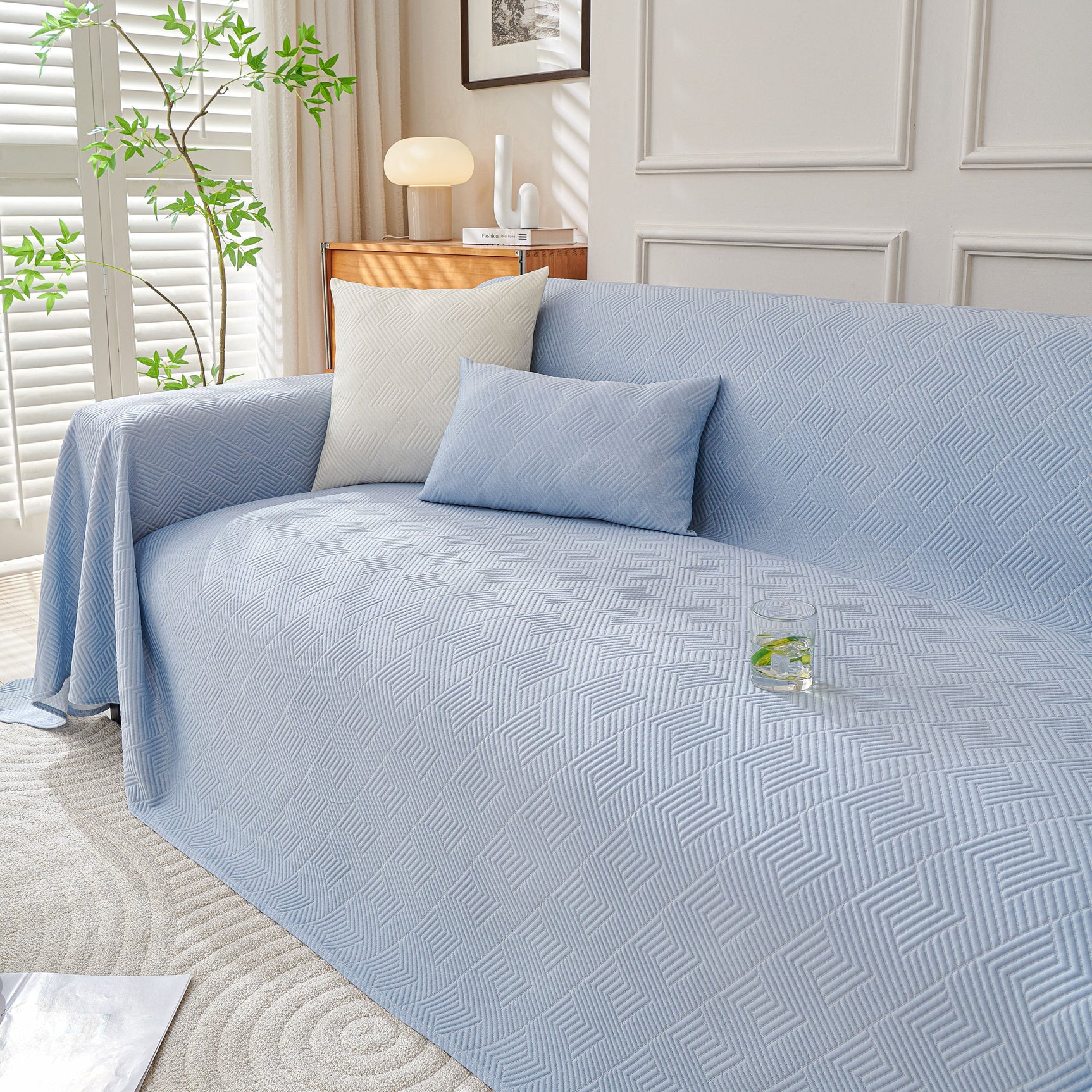 Cooling Scratch Proof Large Sofa Throw Cover, Geometric Texture Couch Protector