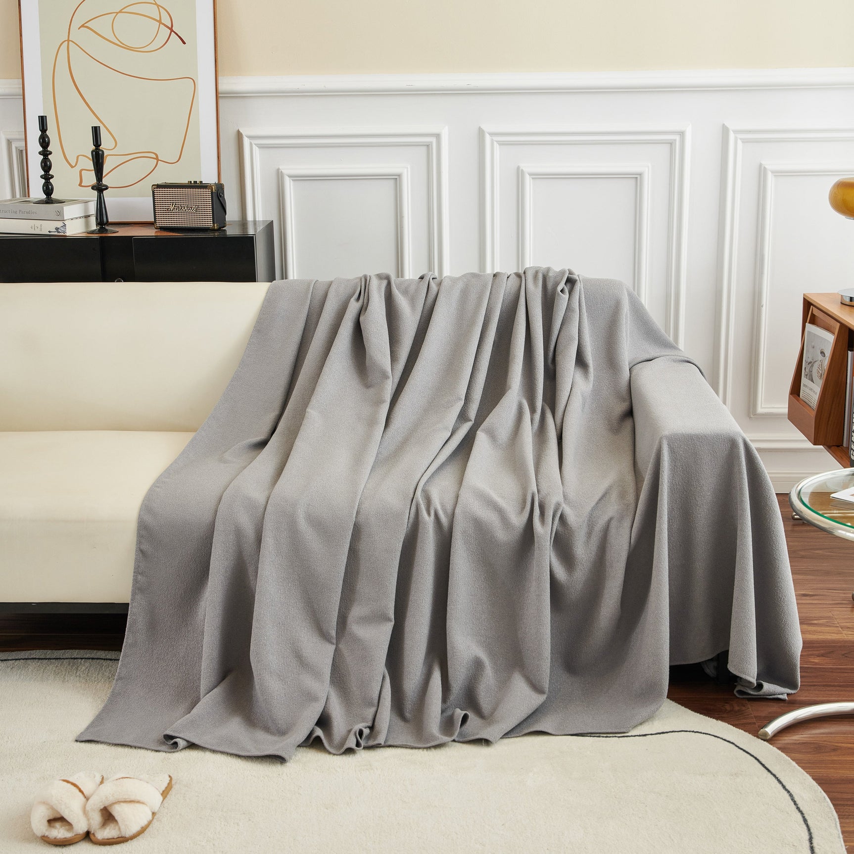 Teddy Throw Blanket and Stylish Slipcover for Couch, Waterproof Sofa Cover for Pets