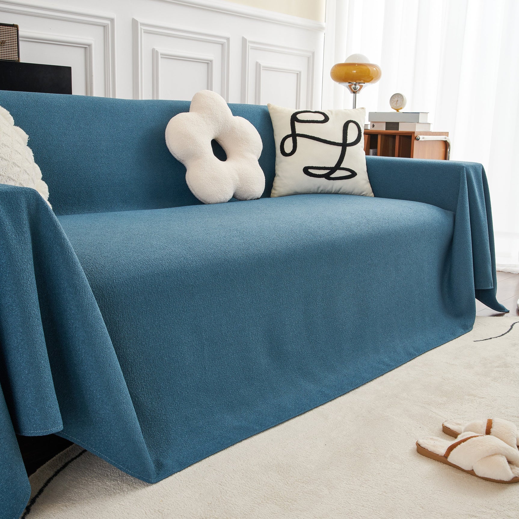 Teddy Throw Blanket and Stylish Slipcover for Couch, Waterproof Sofa Cover for Pets
