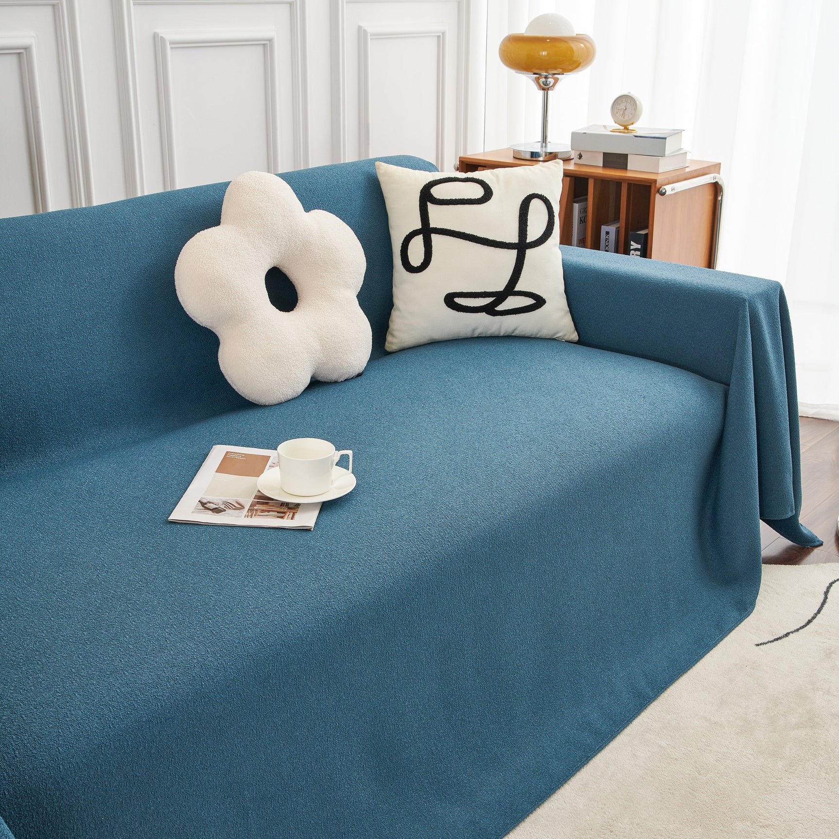 Teddy Throw Blanket and Stylish Slipcover for Couch, Waterproof Sofa Cover for Pets