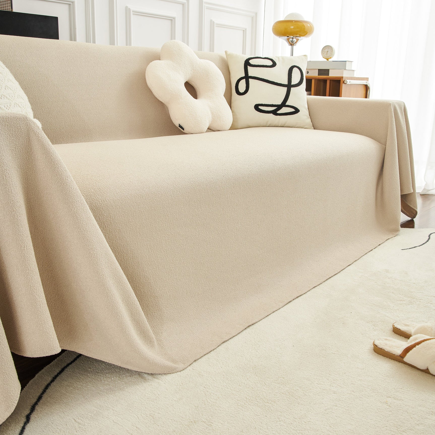 Teddy Throw Blanket and Stylish Slipcover for Couch, Waterproof Sofa Cover for Pets