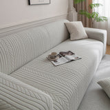Plush Fleece Sofa Slipcover with 3D Wheat Pattern, Cozy High-Stretch Couch Cover