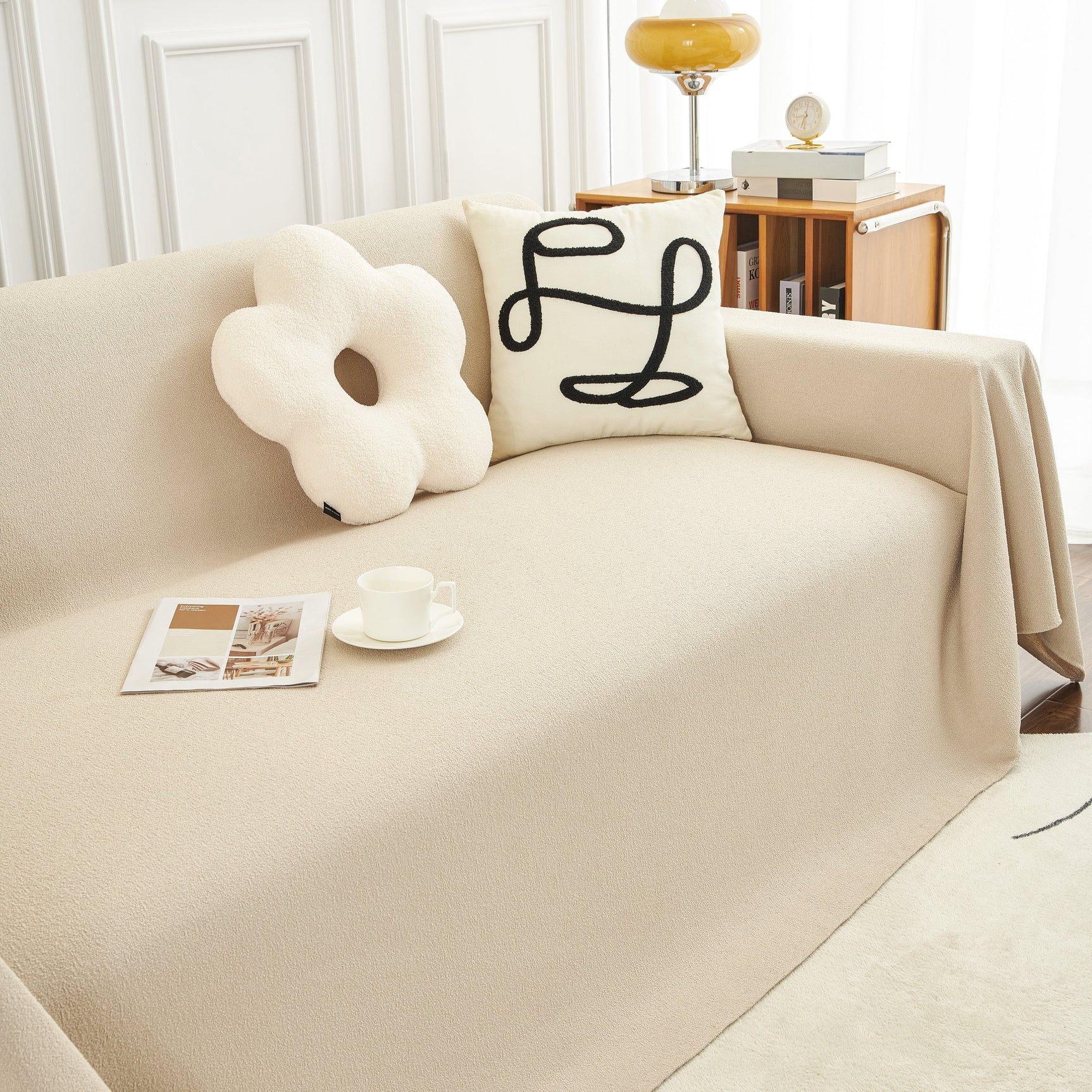 Teddy Throw Blanket and Stylish Slipcover for Couch, Waterproof Sofa Cover for Pets