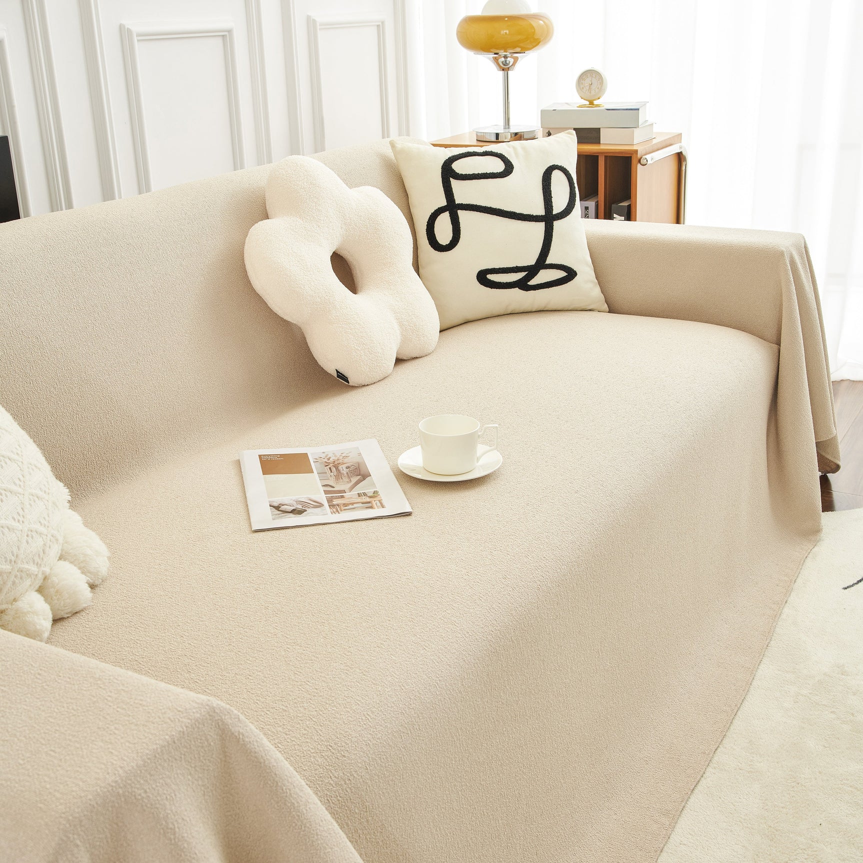Teddy Throw Blanket and Stylish Slipcover for Couch, Waterproof Sofa Cover for Pets
