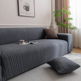 Plush Fleece Sofa Slipcover with 3D Wheat Pattern, Cozy High-Stretch Couch Cover