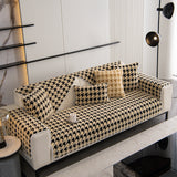 Winter Thickened Sherpa Fleece Houndstooth Sofa Cushion, Non-slip Sofa Cover with Plush