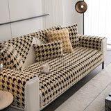 Winter Thickened Sherpa Fleece Houndstooth Sofa Cushion, Non-slip Sofa Cover with Plush