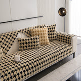 Winter Thickened Sherpa Fleece Houndstooth Sofa Cushion, Non-slip Sofa Cover with Plush