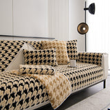 Winter Thickened Sherpa Fleece Houndstooth Sofa Cushion, Non-slip Sofa Cover with Plush
