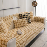 Winter Thickened Sherpa Fleece Houndstooth Sofa Cushion, Non-slip Sofa Cover with Plush