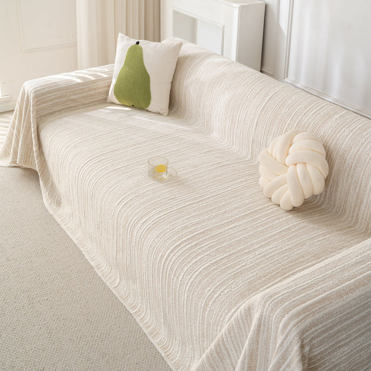 Summer Cooling Ice Silk Sofa Cover, Textured Stripe Soft Breathable Couch Throw Cover