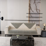 Winter Thickened Sherpa Fleece Houndstooth Sofa Cushion, Non-slip Sofa Cover with Plush
