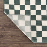 Kaysar Oil Green Checkered Washable Area Rug