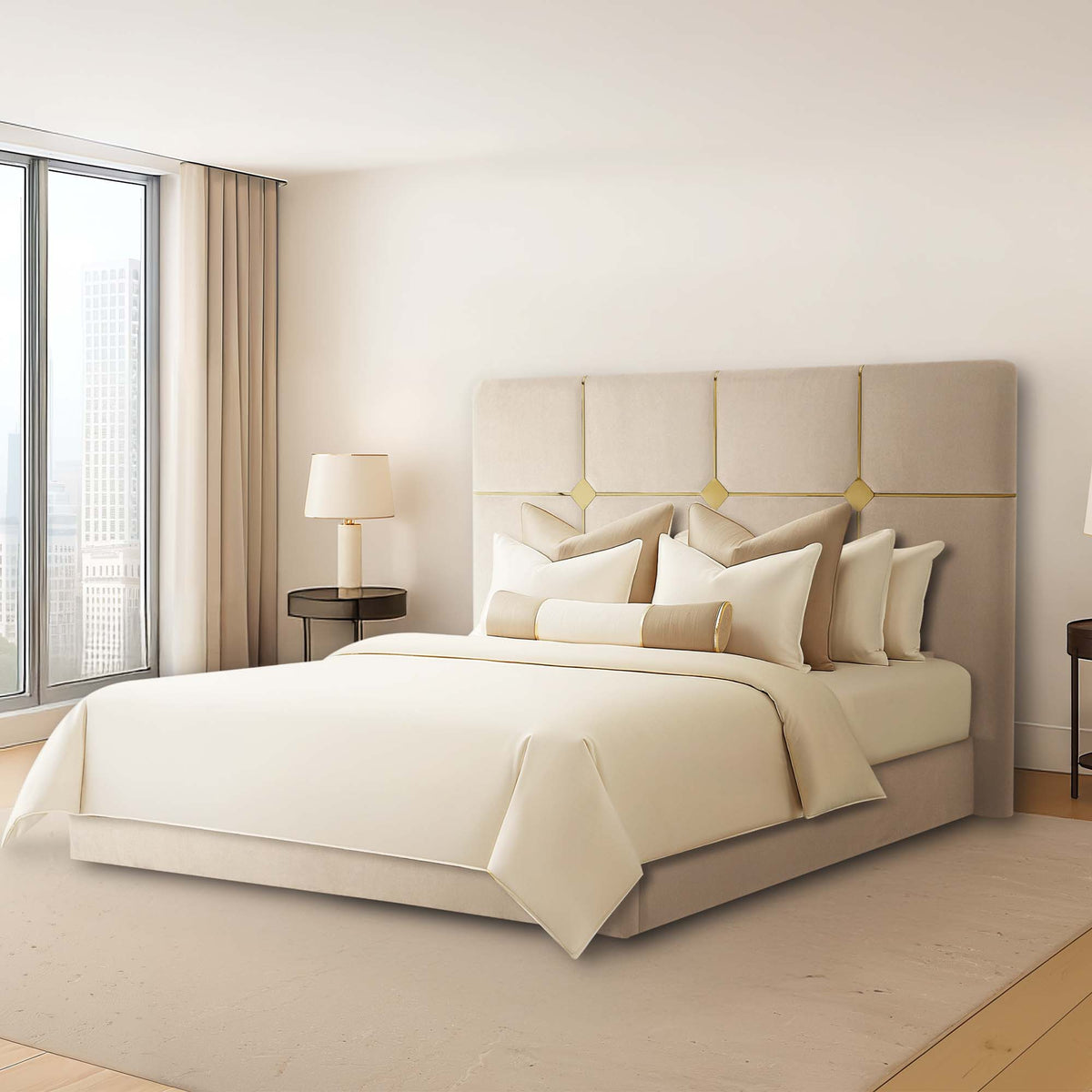 Zennia Gold/Ivory Queen Lift Up Storage Bed