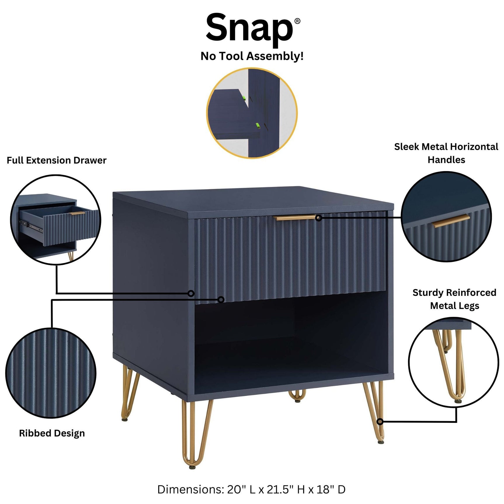 DUMBO 1.0 Nightstand in Midnight Blue (set of 2) - Ornate Home
