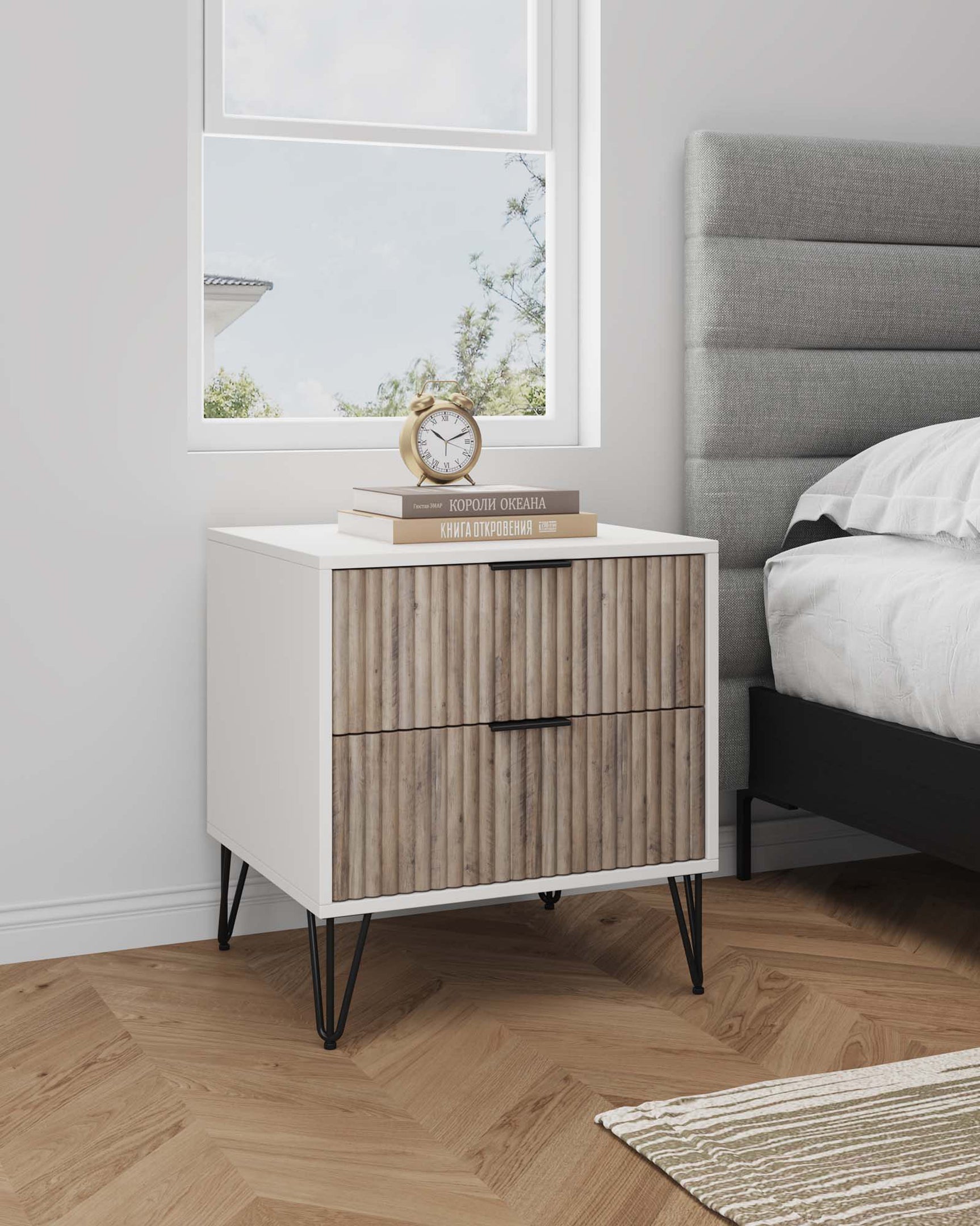 DUMBO 2.0 Nightstand in White and Rustic Grey - Ornate Home