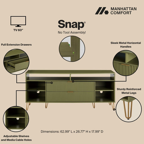 DUMBO 63" TV Stand in Olive Green - Ornate Home