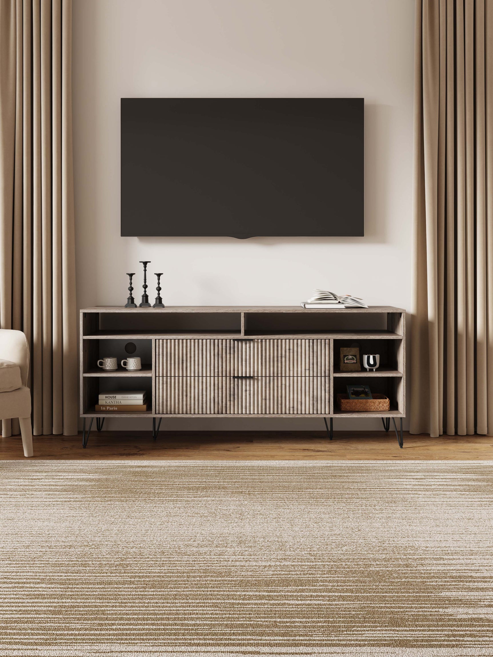 DUMBO 63" TV Stand in Rustic Grey - Ornate Home