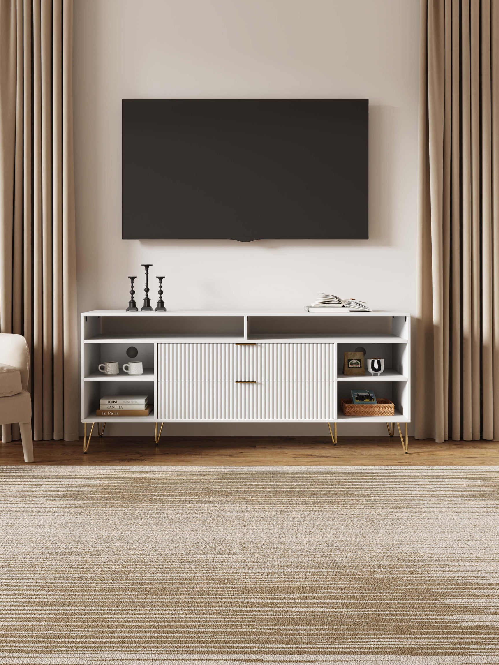 DUMBO 63" TV Stand in White - Ornate Home
