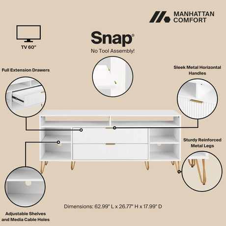 DUMBO 63" TV Stand in White - Ornate Home