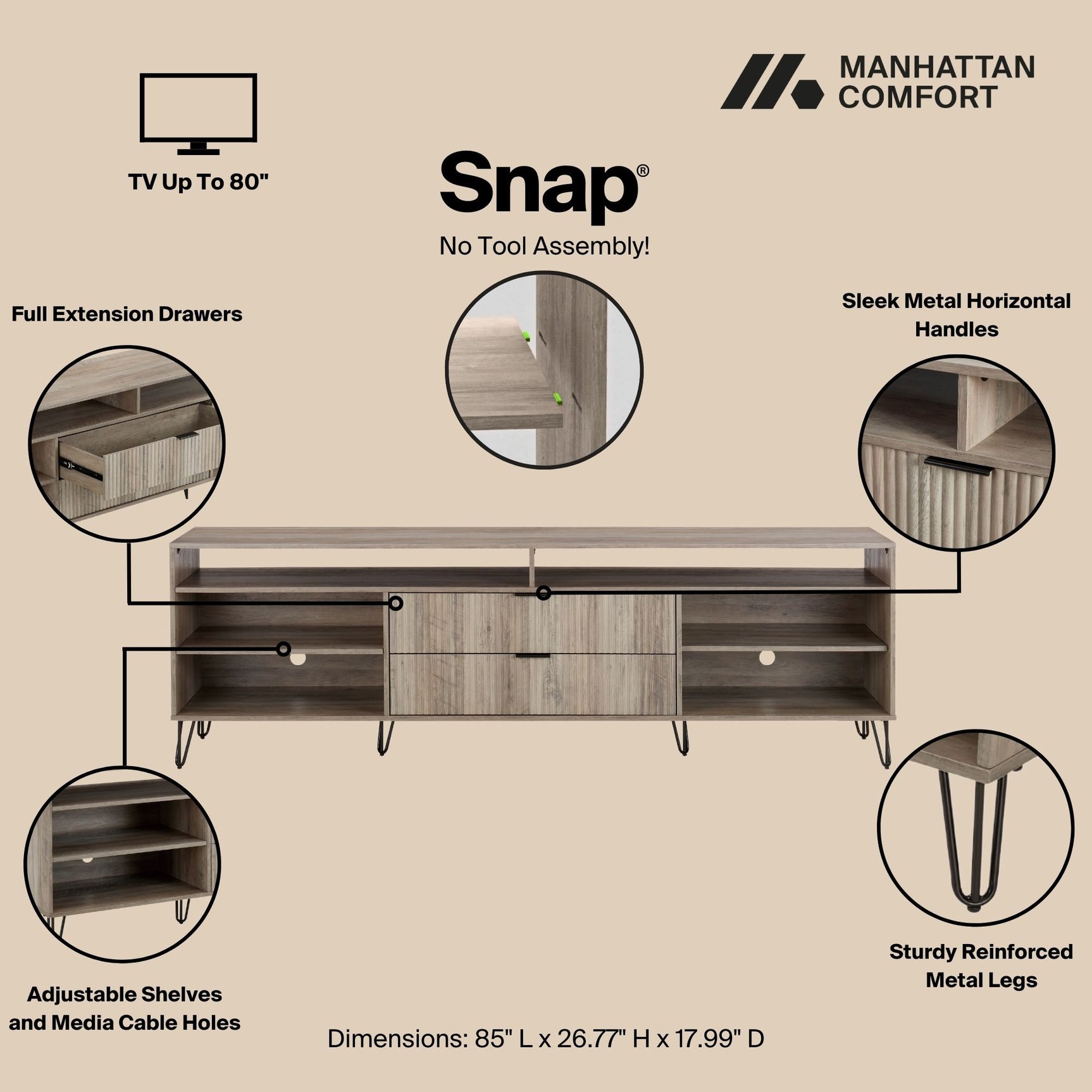 DUMBO 85" TV Stand in Golden Brown - Ornate Home