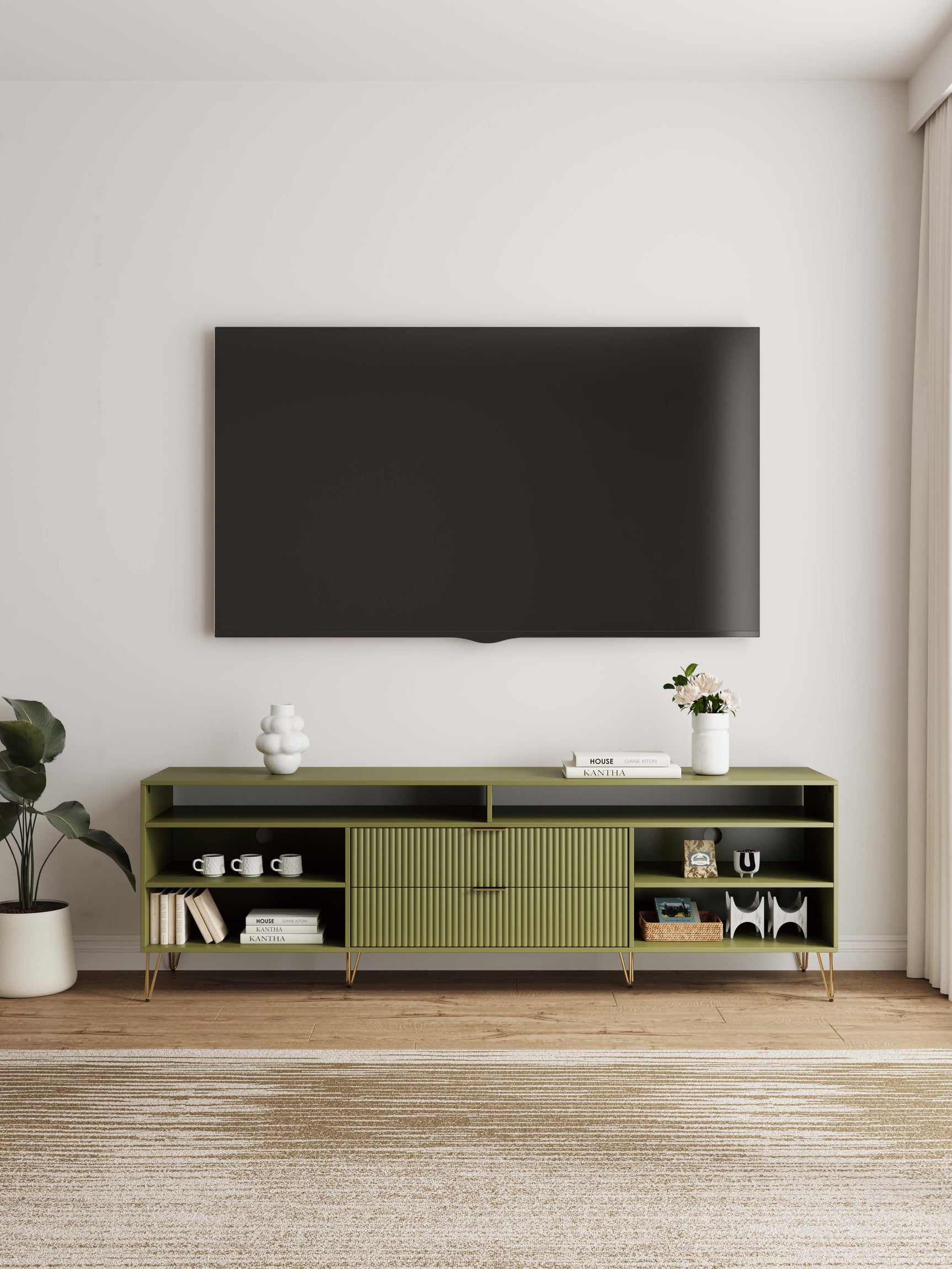 DUMBO 85" TV Stand in Olive Green - Ornate Home