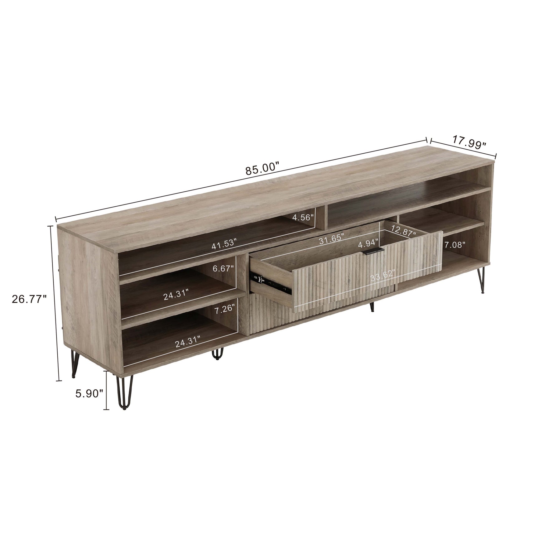 DUMBO 85" TV Stand in Rustic Grey - Ornate Home