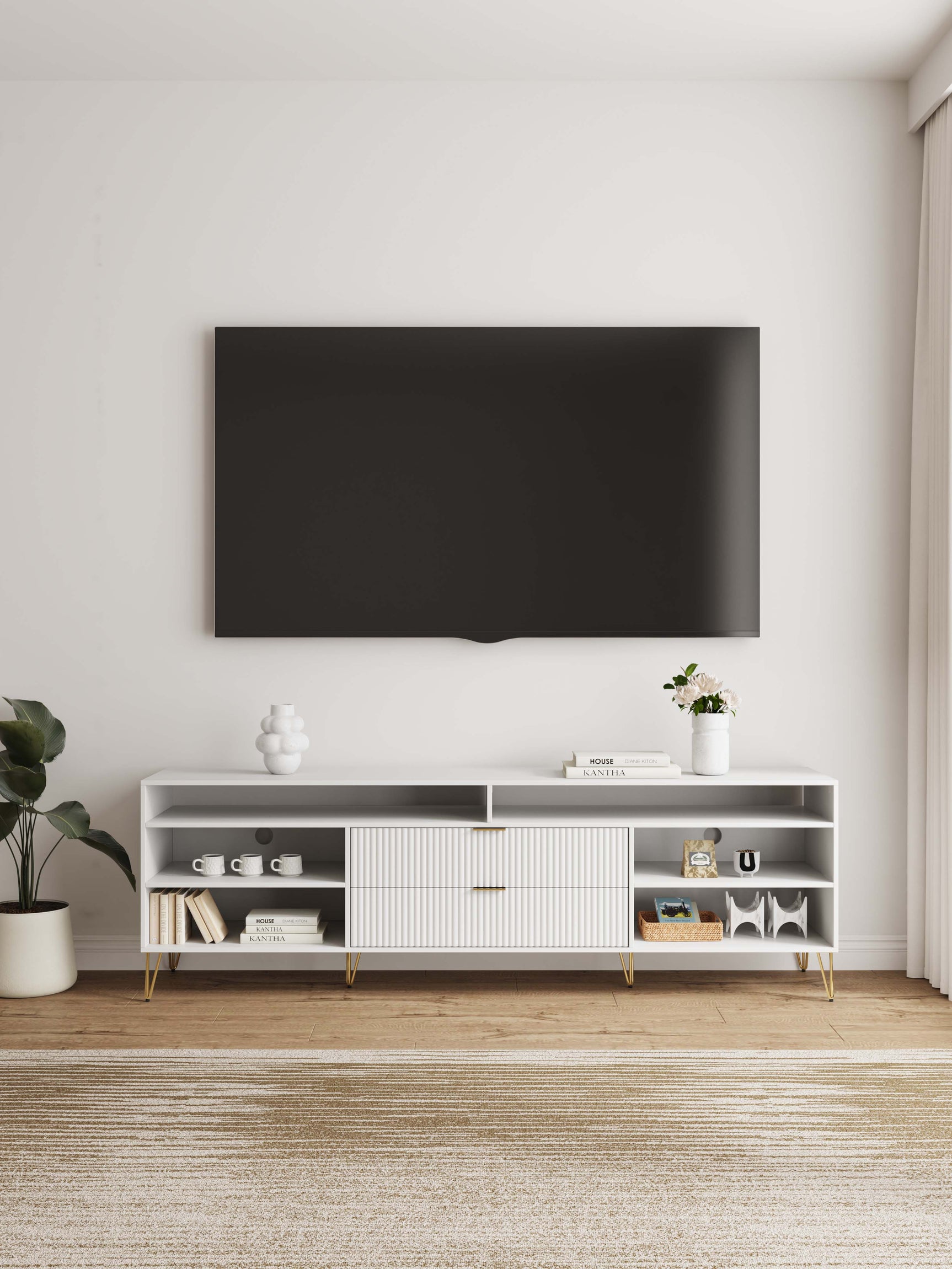 DUMBO 85" TV Stand in White - Ornate Home