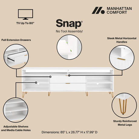 DUMBO 85" TV Stand in White - Ornate Home