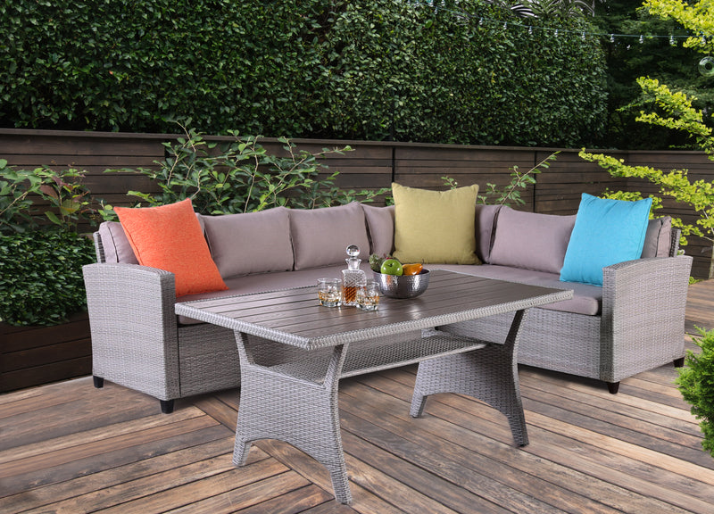 Newport Gray Outdoor/Patio Sectional Dining Set /3pc - Ornate Home