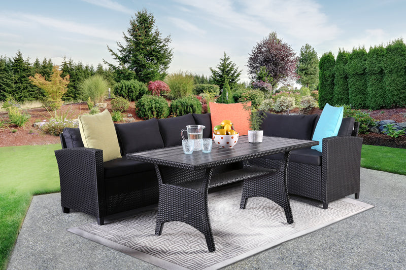 Newport Black Outdoor/Patio Sectional Dining Set / 3pc - Ornate Home