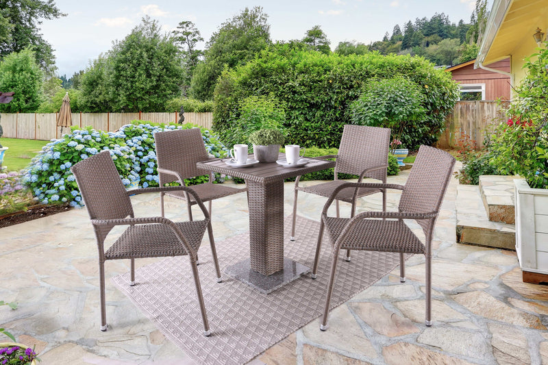 Aubrie Natural & Beige Outdoor Dining Set / 5pc - Ornate Home