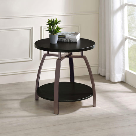 Dacre Dark Charcoal Round Engineered Wood Top Side End Table - Ornate Home