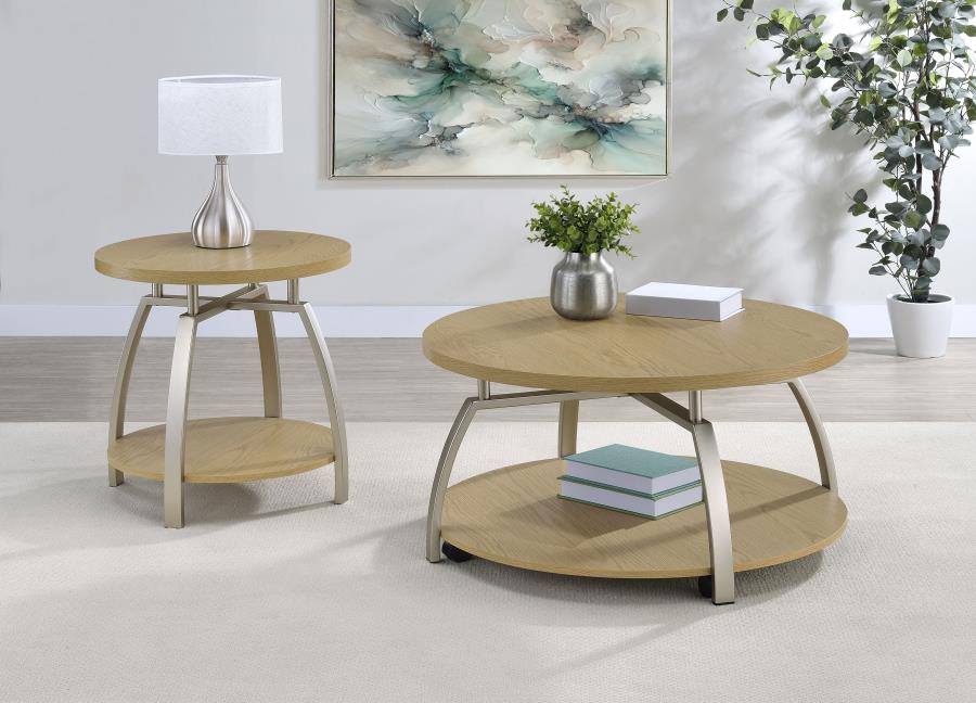 Dacre Greige Round Engineered Wood Top Coffee Table - Ornate Home