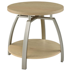 Dacre Greige Round Engineered Wood Top Side End Table - Ornate Home