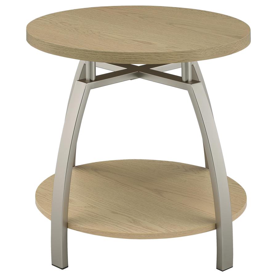 Dacre Greige Round Engineered Wood Top Side End Table - Ornate Home