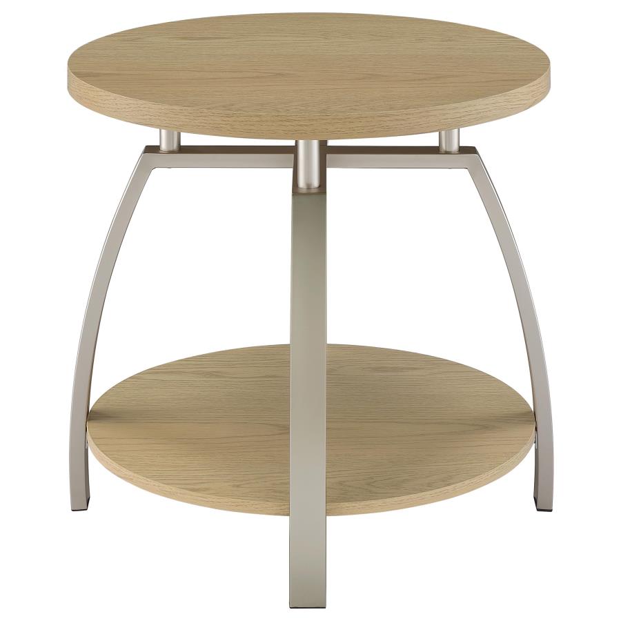Dacre Greige Round Engineered Wood Top Side End Table - Ornate Home
